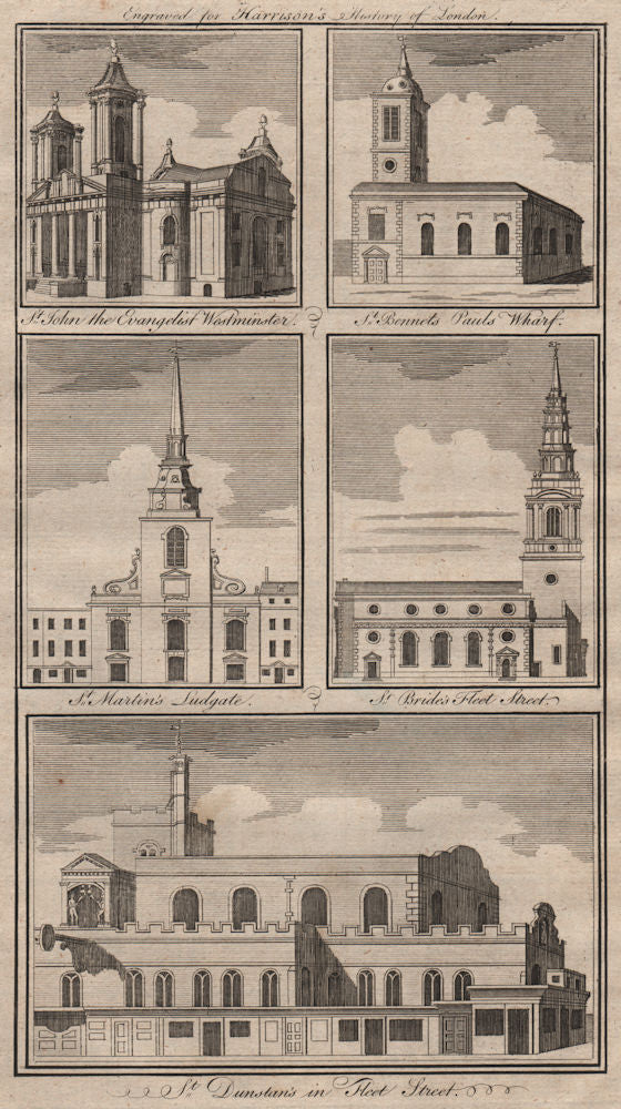LONDON CHURCHES St John Smith Square Benet Martin Ludgate Bride Dunstan 1775